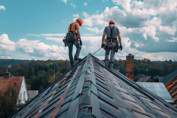 Rooftop repair workers. 
