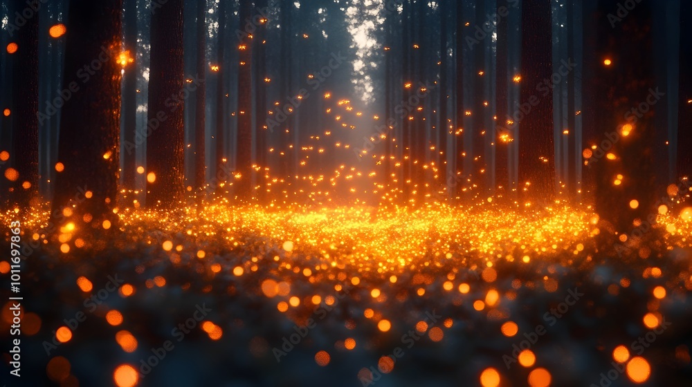 Fototapete a captivating scene of a dark,mysterious forest at night,illuminated by a dazzling display of magica
