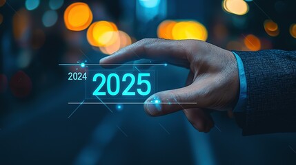 Businessman touch on loading process from "2024" to "2025" ,Planning and challenge strategy in New Year
