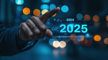 Businessman touch on loading process from "2024" to "2025" ,Planning and challenge strategy in New Year