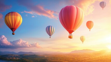 Naklejka premium Breathtaking Hot Air Balloons in Colorful Sky