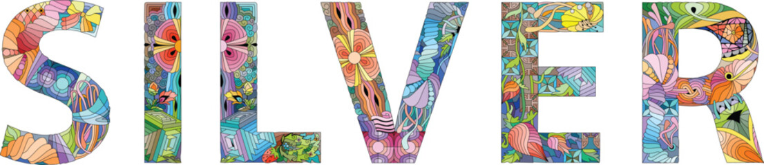 Word SILVER. Selenium is a chemical element. Vector decorative zentangle object for any purpose