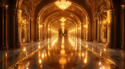 Obraz premium Golden Hallway 3D Illustration