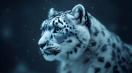 Obraz premium Snow Leopard Portrait in Snowy Environment - Realistic Animal Illustration