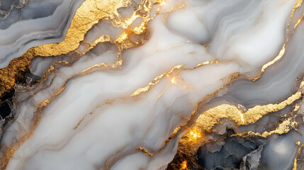 Abstract Background with Golden Veins and White Swirls