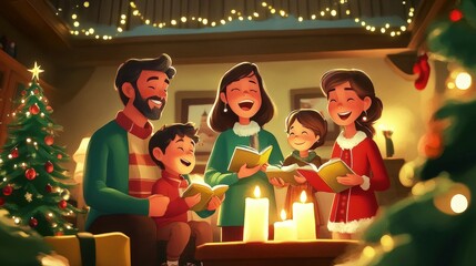 Family Singing Christmas Carols Together