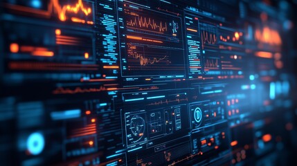 Futuristic Digital Interface with Glowing Panels