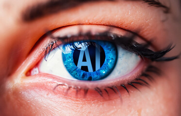 Ai artificial intelligence reflected in the blue eye