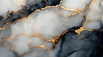 Abstract Background with Golden Veins and Gray and Black Marble Texture