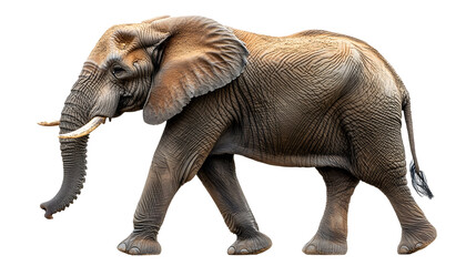 Obraz premium Majestic elephant standing tall and proud in its natural African habitat,showcasing its powerful presence and graceful movement. The gray pachyderm's large ears,long trunk.