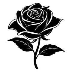 Set of Rose flowers with black silhouette vector illustration on a white background