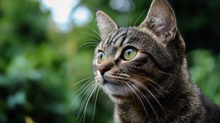 Close-Up Portrait of Domestic Cat with Focused Eyes Looking Off Camera in Natural Light Setting