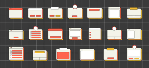 Retro Ui Frame Text Box Vector Collection. Retro Desktop Windows, Message Boxes, and User Interface Pop-up Elements for Web and App Design Illustration