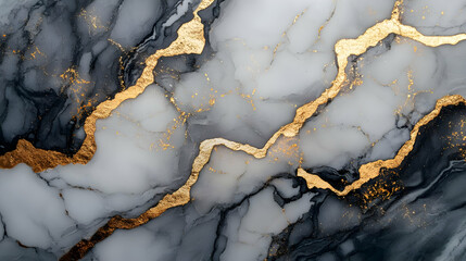 Abstract Background with Black, White, and Gold Swirls