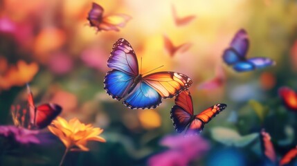 Colorful Butterflies in a Flower Garden