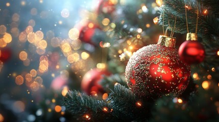 Creative Abstract Christmas Ornaments with Colorful Glow Bokeh Background