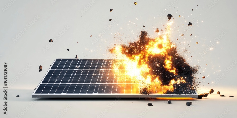 Poster a solar panel explosion showcases a dramatic shift in energy production. this image captures raw pow