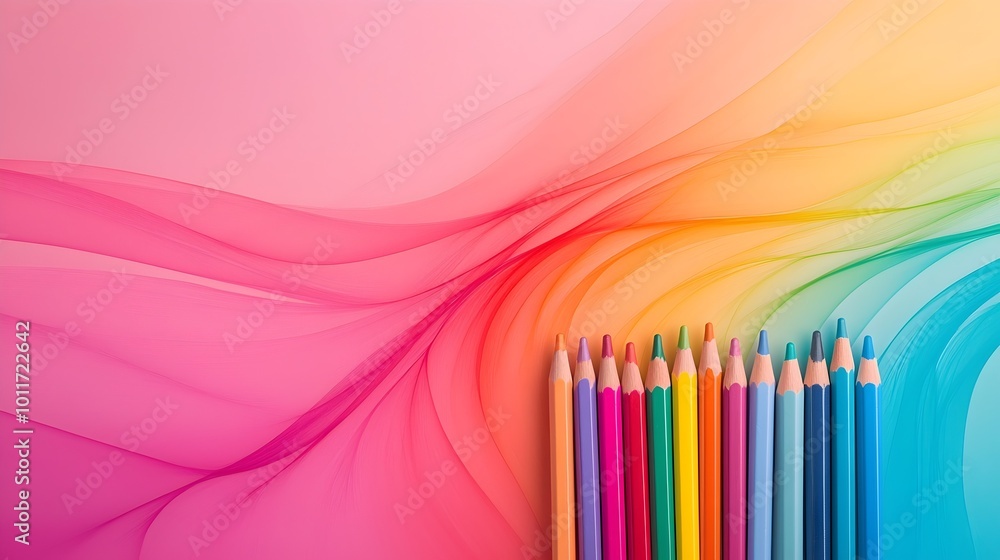 Poster vibrant crayon lines creating colorful patterns - playful artistic background inspiring imagination 