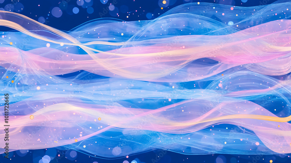Poster colorful light waves creating a dynamic abstract pattern against a black background