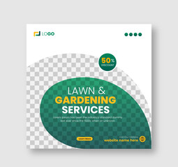 Lawn and gardening or landscaping service social media post and web banner template