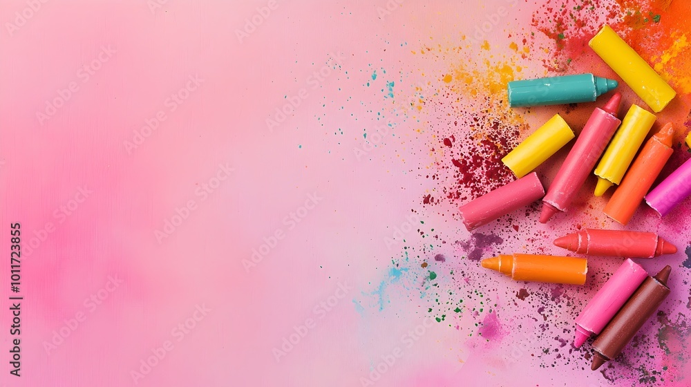 Poster vivid crayon tips scattered on canvas - a creative of color and fun patterns showcasing imaginative 