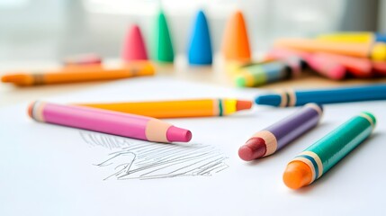 Whimsical Landscape of Joyful Creativity - A Vibrant Artistic Mess of Crayons Markers and Paints Inspiring Playful Design
