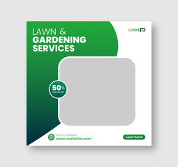 Lawn and gardening or landscaping service social media post and web banner template