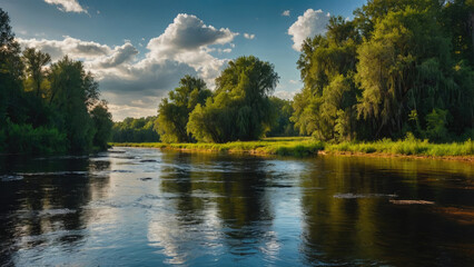 Obraz premium landscape with river and trees