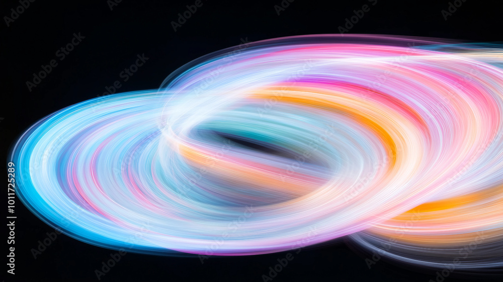 Poster colorful light waves creating a dynamic abstract pattern against a black background