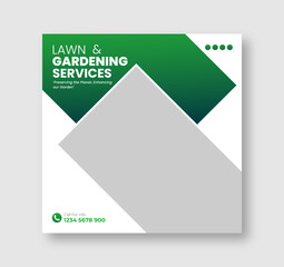 Lawn and gardening or landscaping service social media post and web banner template