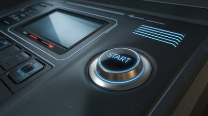 Fototapeta premium Red start and stop button luminous in the dark background.