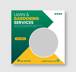 Lawn or gardening services social media post, square flyer design template