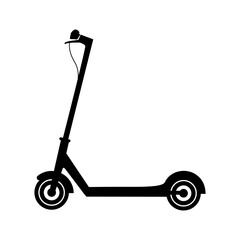 Electric kick scooter icon. Black modern speed vehicle. Cartoon vector illustration of eco transport isolated on transparent background.