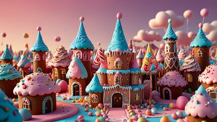Candy Wonderland A Dreamy Land of Pastel Homes, Lollipops, and the Sweetest Castle.