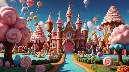 Candy Wonderland A Dreamy Land of Pastel Homes, Lollipops, and the Sweetest Castle.