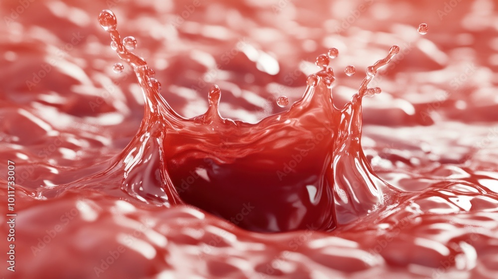 Poster a splash of red liquid creating ripples, resembling an artistic depiction of fluid dynamics.