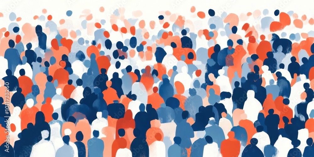 Poster a large group of people, a simple illustration with a white background the crowd is scattered in an 