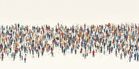Naklejka premium A large crowd of people on a white background simple design, flat colors Generative AI
