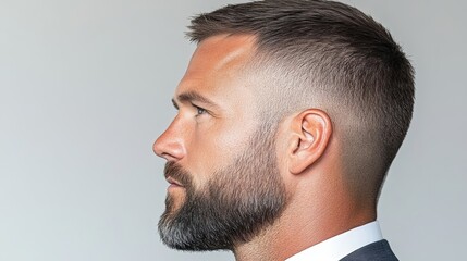 Obraz premium Handsome Man Profile Portrait with Beard and Short Haircut