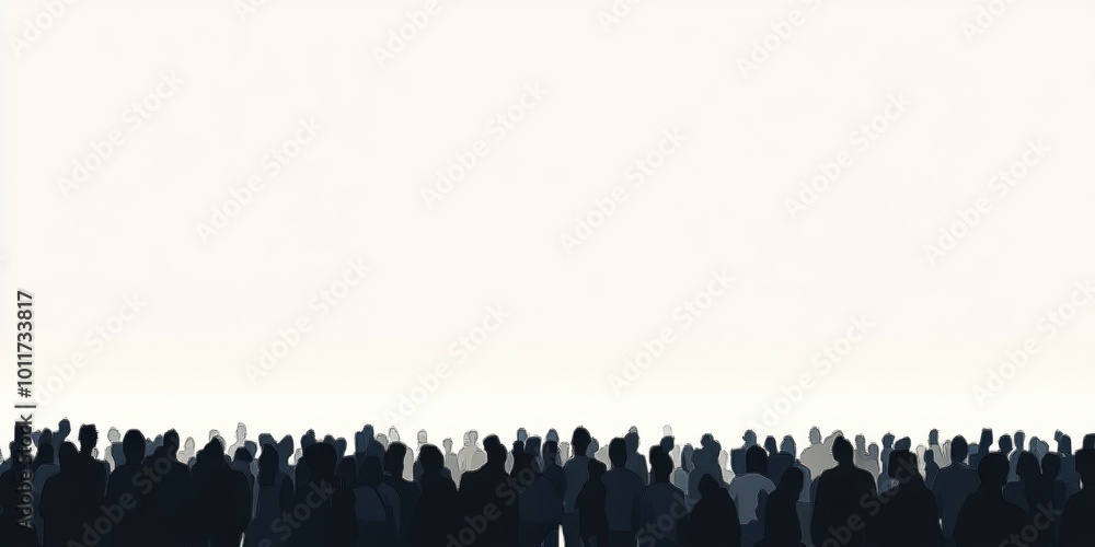 Poster a large crowd of people on a white background simple shapes, simple colors generative ai