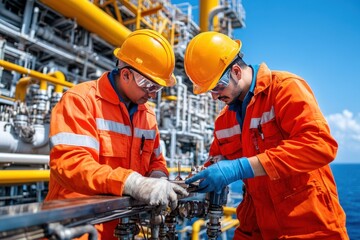 Engineers Collaborating in Oil Refining Process