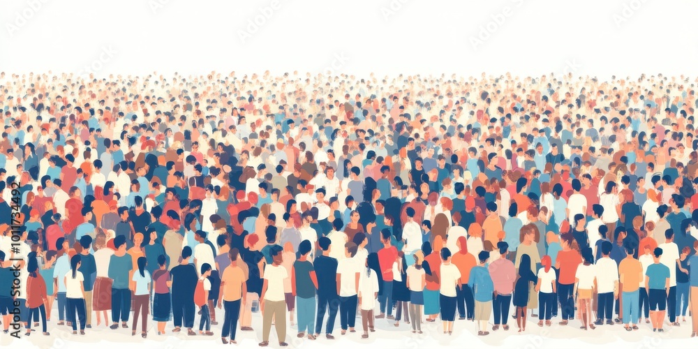 Poster a large crowd of people on a white background with white space in the middle generative ai