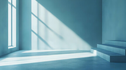 Obraz premium Abstract Blue Minimalist Room with Window Light