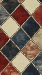 Elegant textile design featuring a pattern of colorful rhombus shapes