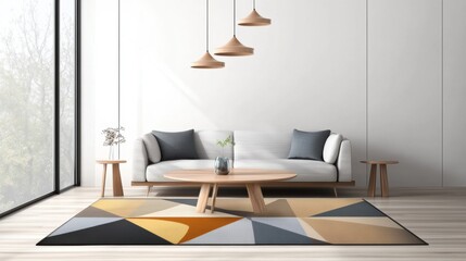 Modern Living Room with Geometric Rug and Minimalist Decor