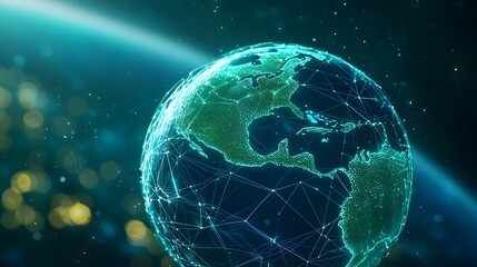 Obraz premium Interconnected Earth Futuristic Global Network of Cables and Geodesic Structures