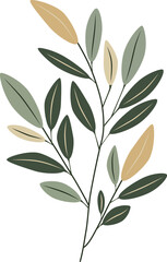 Minimalist Botanical Illustration of Green and Yellow Leaves. Botanical Vector with Neutral Green and Beige Leaves