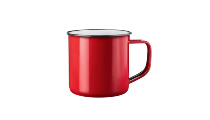 Red Metal Enamel Camping Mug - Isolated PNG Image
