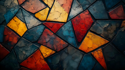 Abstract Background with Colorful Geometric Shapes and Cracked Texture