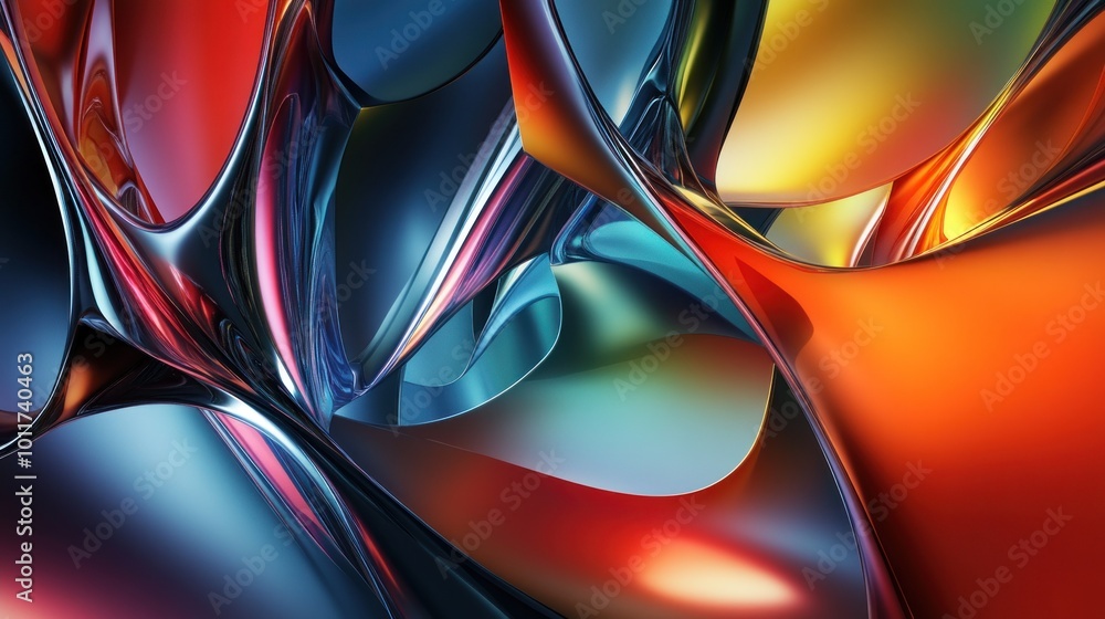 Poster abstract colorful shapes intertwining in a fluid, glossy design.